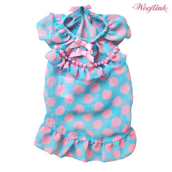Baby Doll 2 Dog Mini Dress by Wooflink SIZE 1  Blue with Pink Polka - Picture 2 of 7